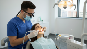 Dental hygienist performing professional teeth cleaning and polishing at Red Rose Dentistry Hamilton clinic