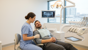 Compassionate dentist providing emergency dental treatment to a patient at Red Rose Dentistry Hamilton