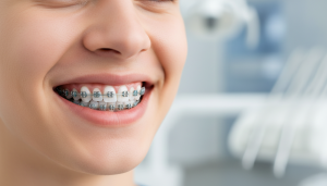 Young adult with straight teeth and orthodontic braces at Red Rose Dentistry Hamilton Ontario