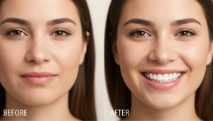 Beautiful cosmetic dentistry smile makeover showing perfect white teeth result in Hamilton Ontario